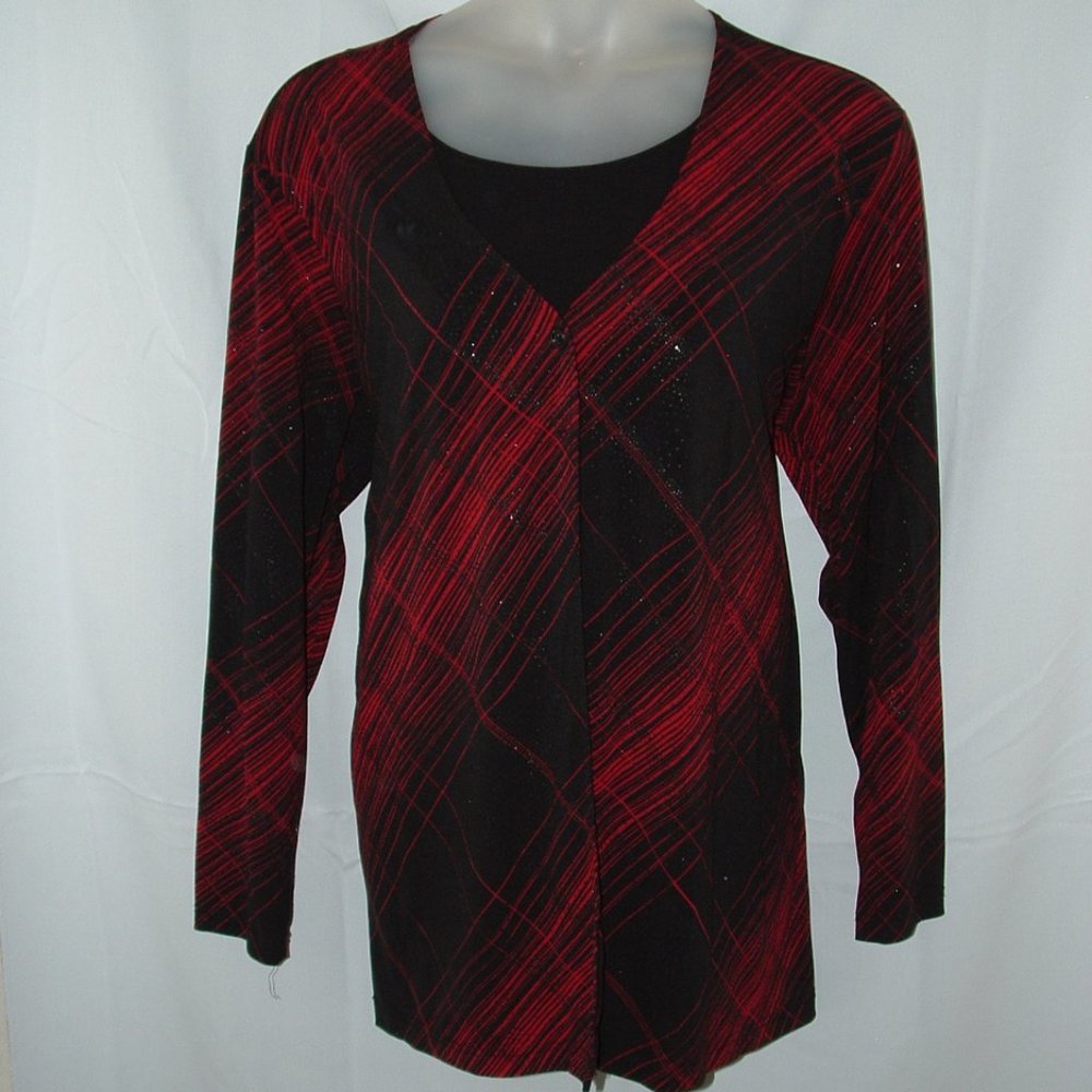 Sparkly Plus Sz 26/28 Church Office Blouse Layer Look Stretchy Shirt KATHIE LEE